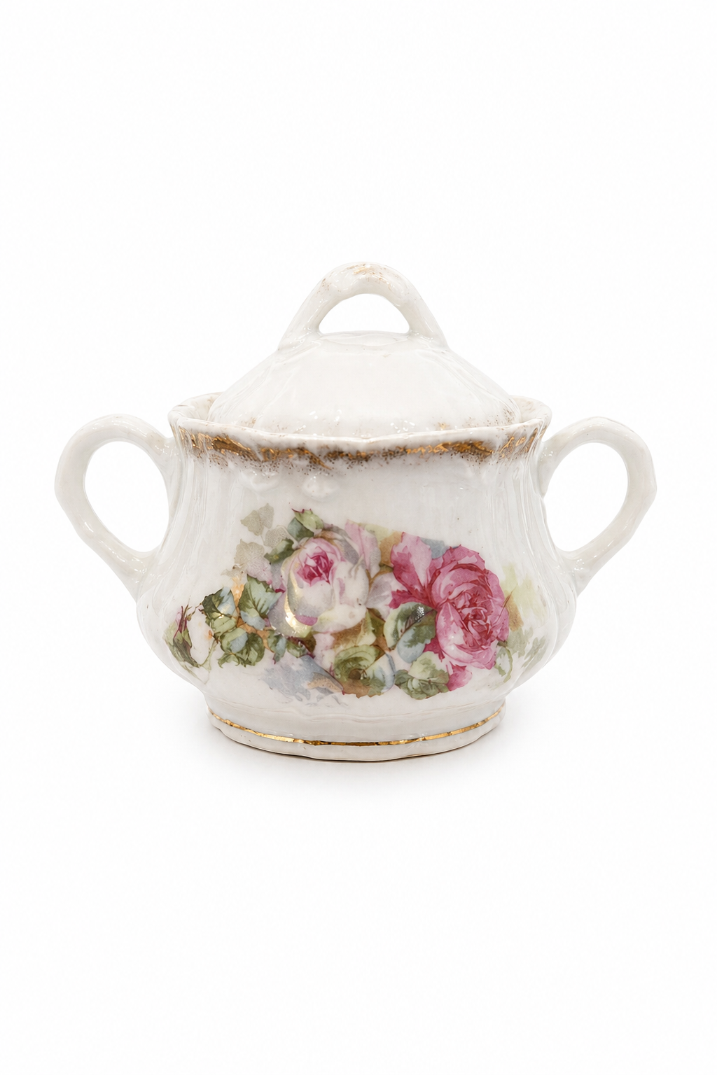 Antique German Rose Sugar Bowl | Victorian Style Porcelain Serving Jar