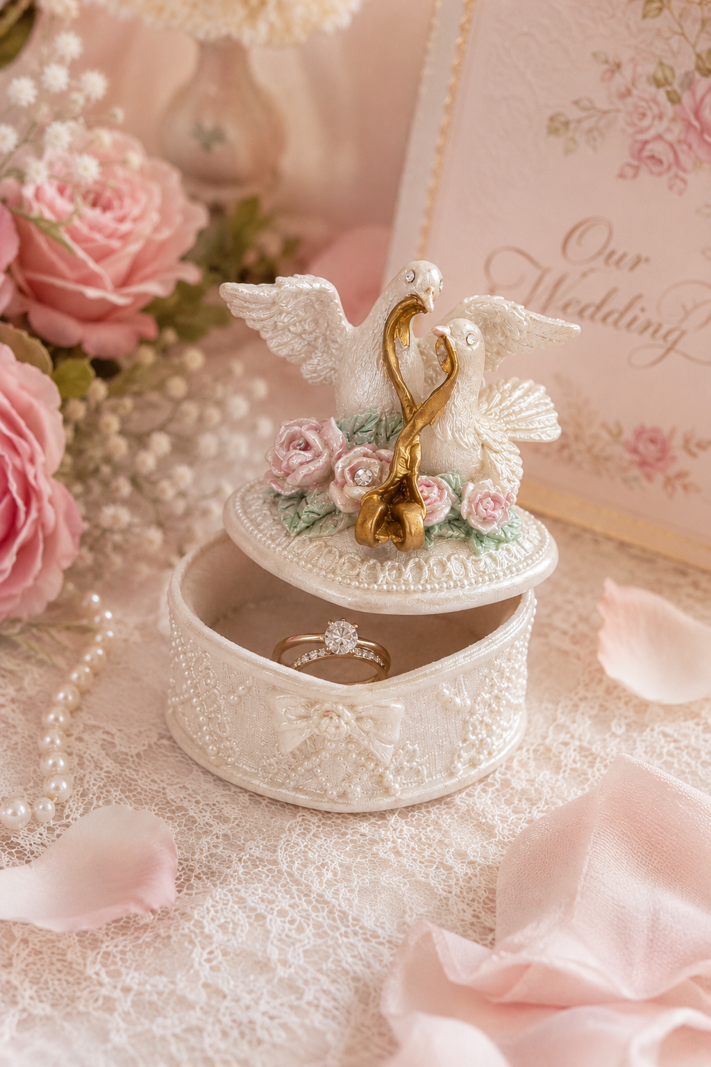 Vintage Heart-Shaped Dove Trinket Box | Romantic Cottagecore Jewelry Box | Shabby Chic Décor