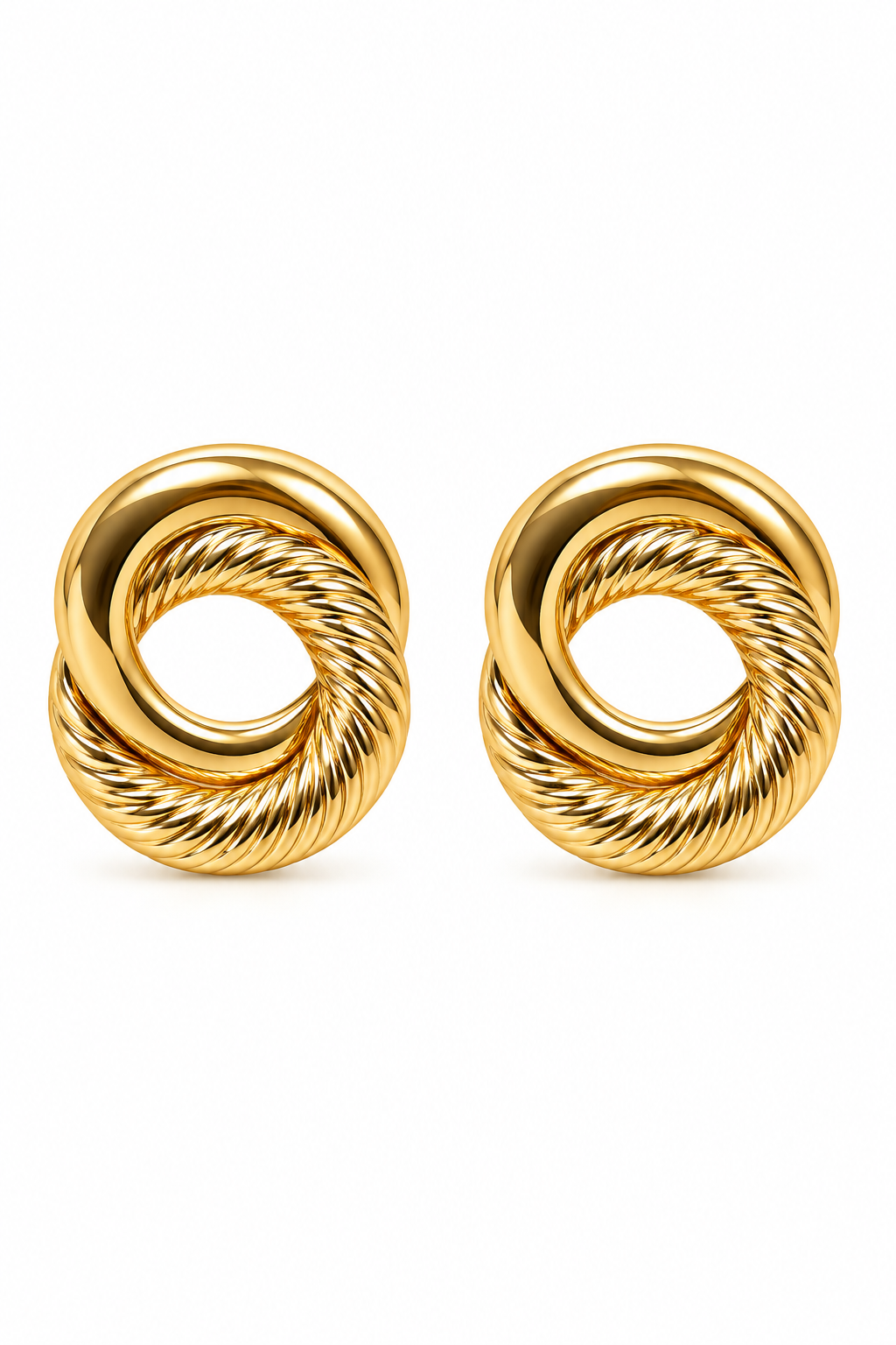 Vintage 1980s Gold-Tone Interlocking Double Hoop Door Knocker Stud Earrings