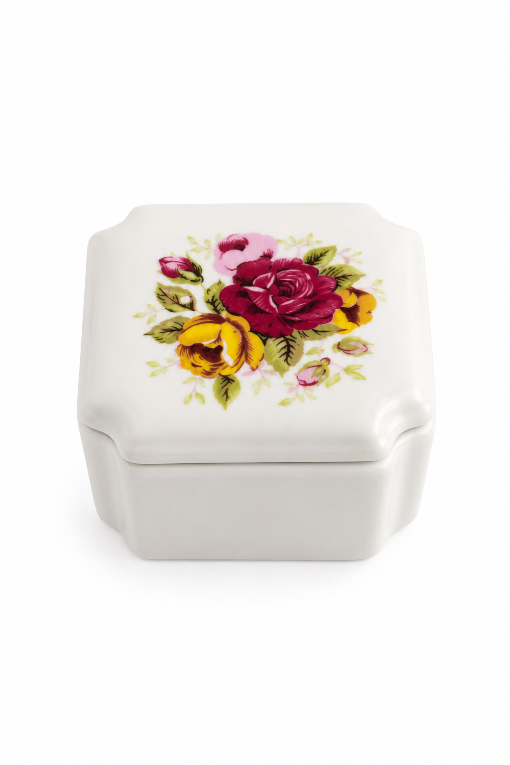 Vintage White Floral Trinket Box | Small Jewelry Box with Rose Design | Cottage Vanity Décor