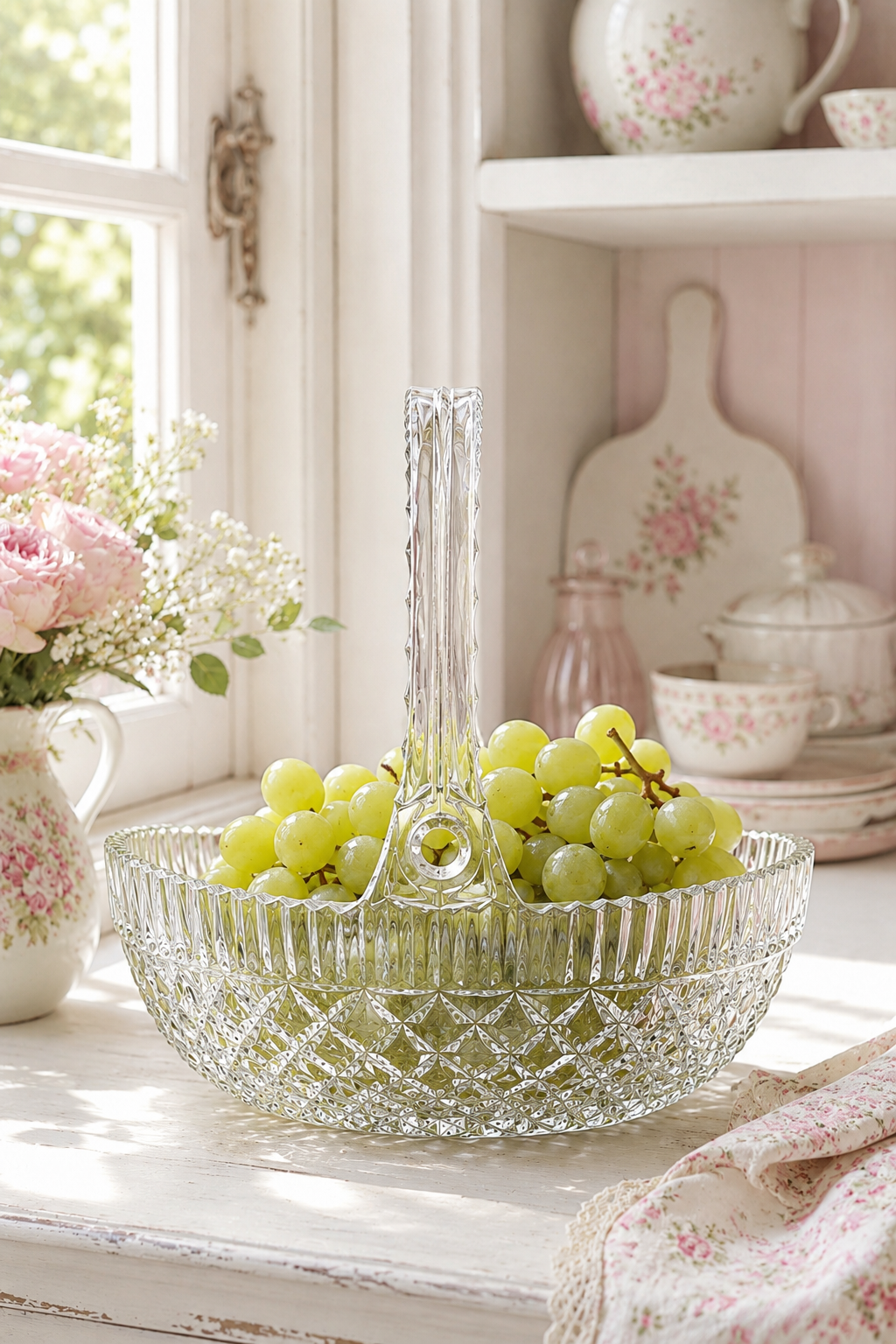 Vintage 1970s–1980s HOYA Georgian Cut Glass Crystal Basket with Handle | Oval Crystal Serving Dish