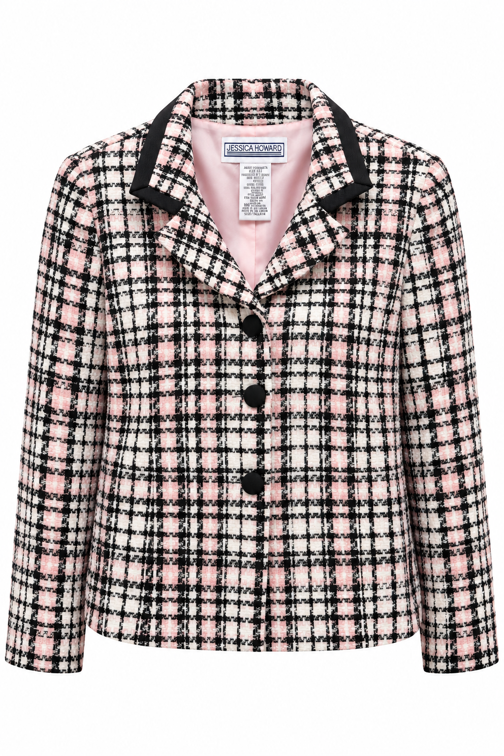 Vintage Jessica Howard Pink Black & White Tweed-Style Blazer Jacket – Size 14