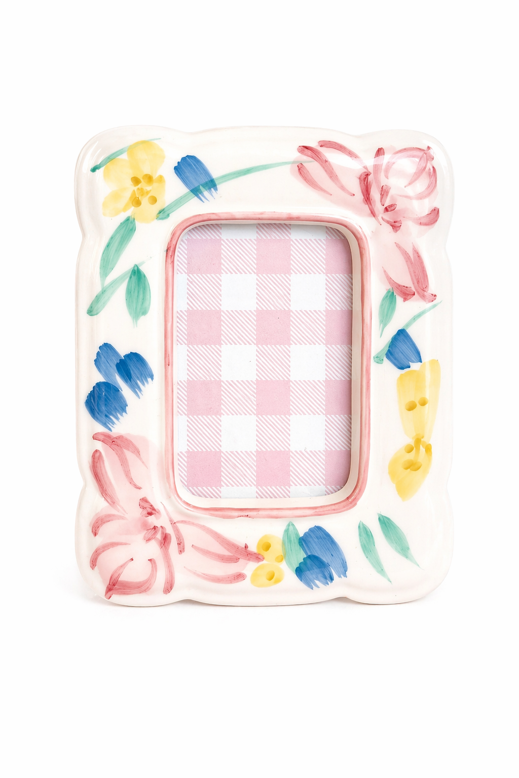Vintage 1980s Hand-Painted Floral Ceramic Picture Frame | Cottagecore Shabby Chic Frame