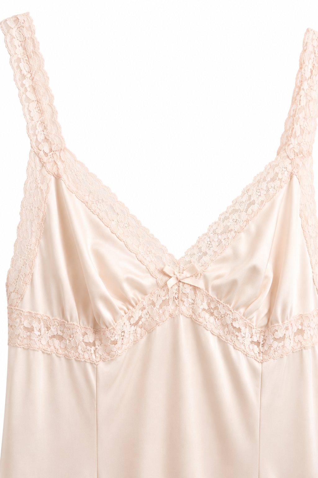 Vintage Beige Lace Full Slip Nightgown | Soft Stretch Lingerie Slip | Size S/M