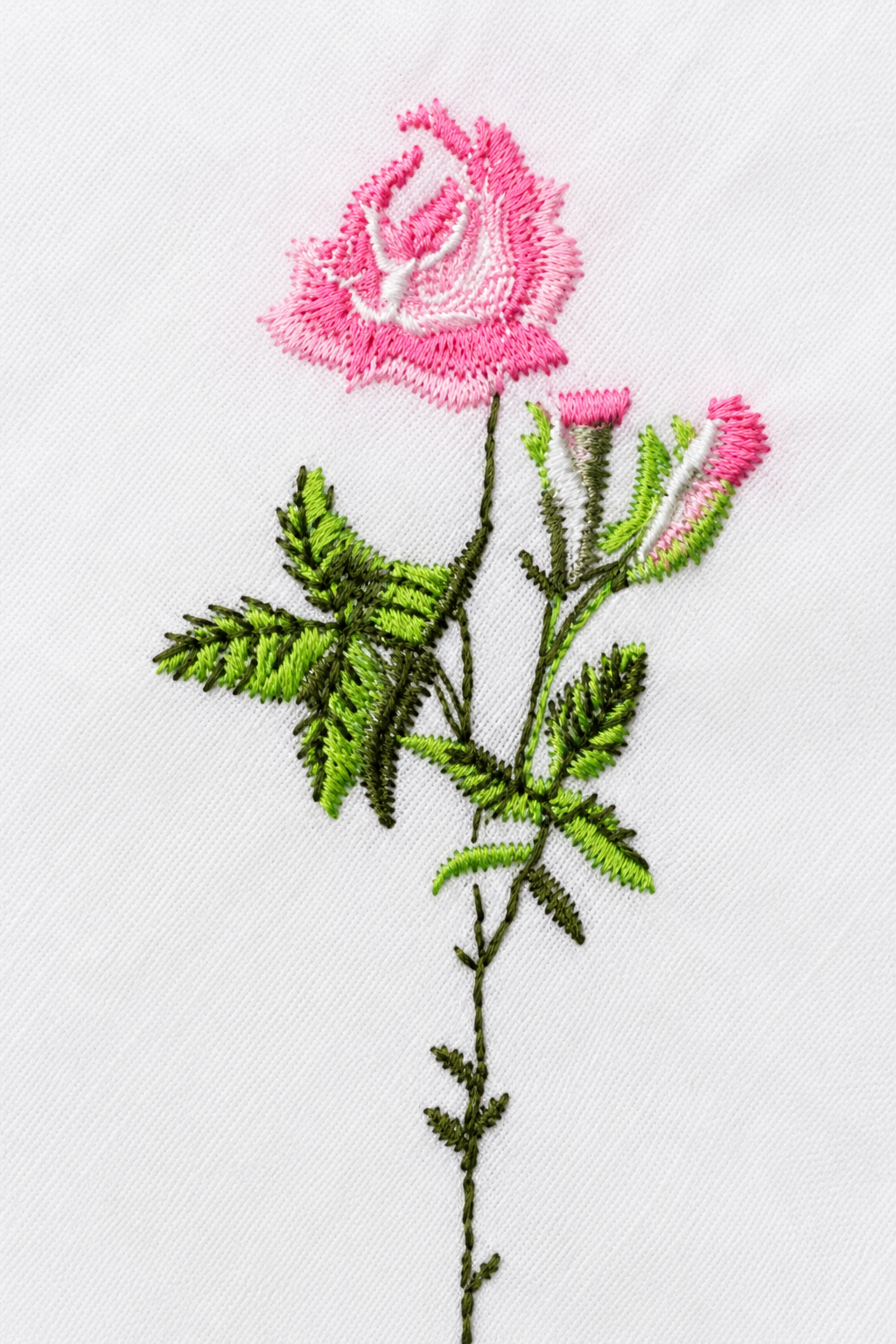 White Cotton Handkerchief with Pink Rose Embroidery Floral Ladies Handkerchief