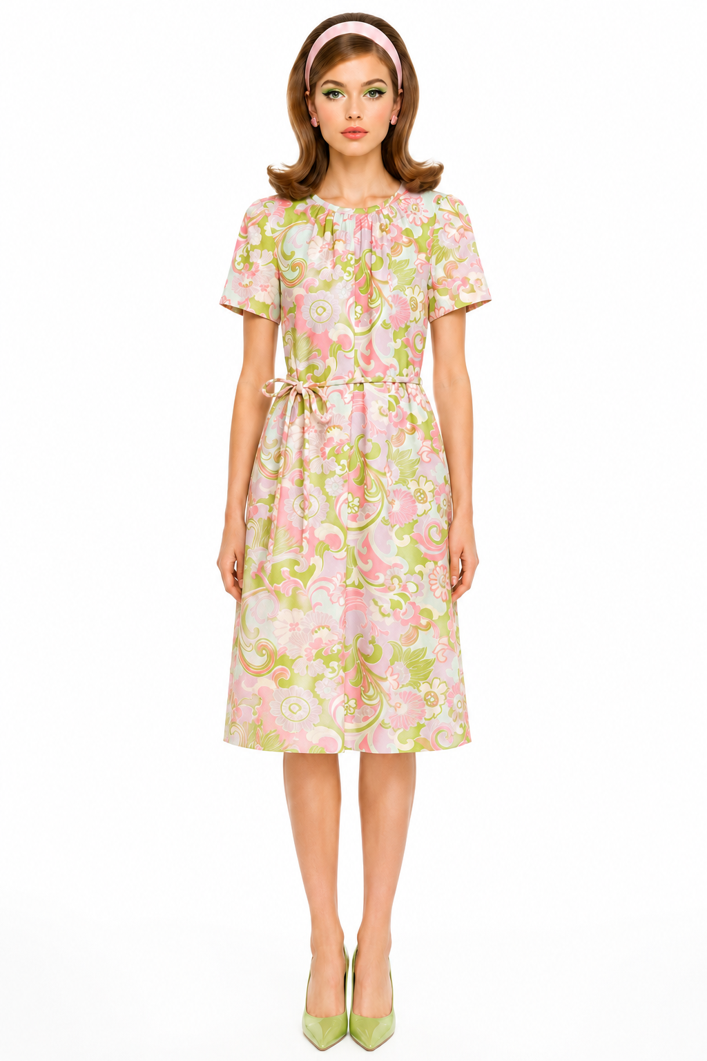 Vintage 1970s Korell "A Custom Plus Design" Pastel Psychedelic Floral Midi Dress | Mod Paisley Print Lounge Dress size S/M