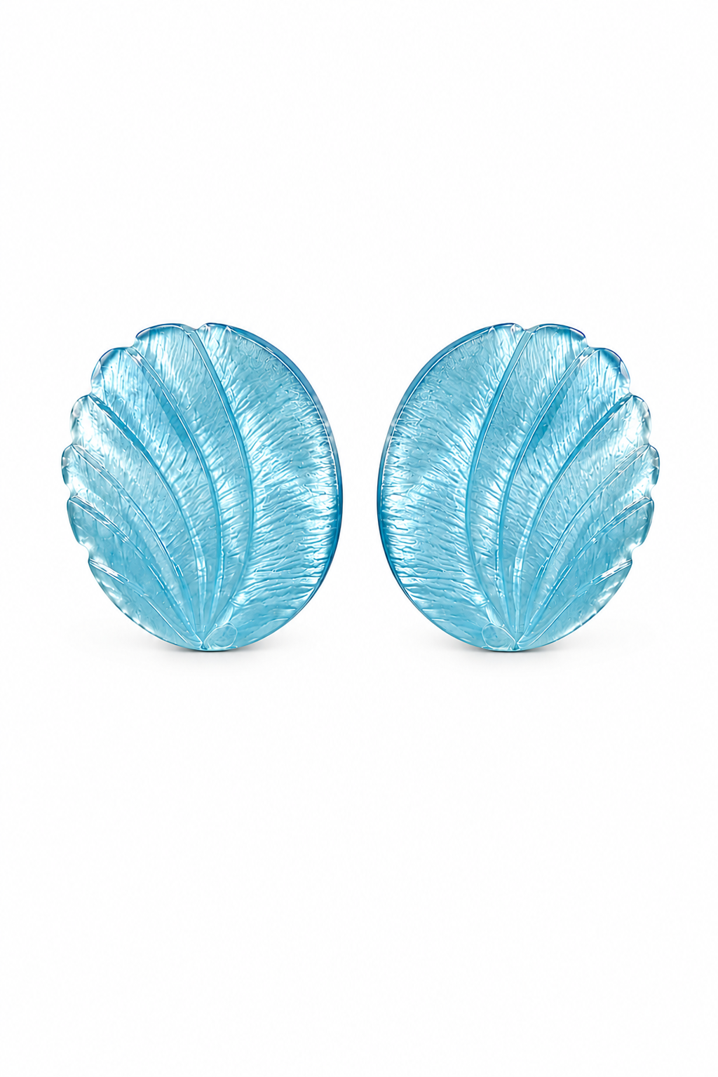 Vintage 1980s Blue Lucite Seashell Stud Earrings | Coastal Statement Earrings