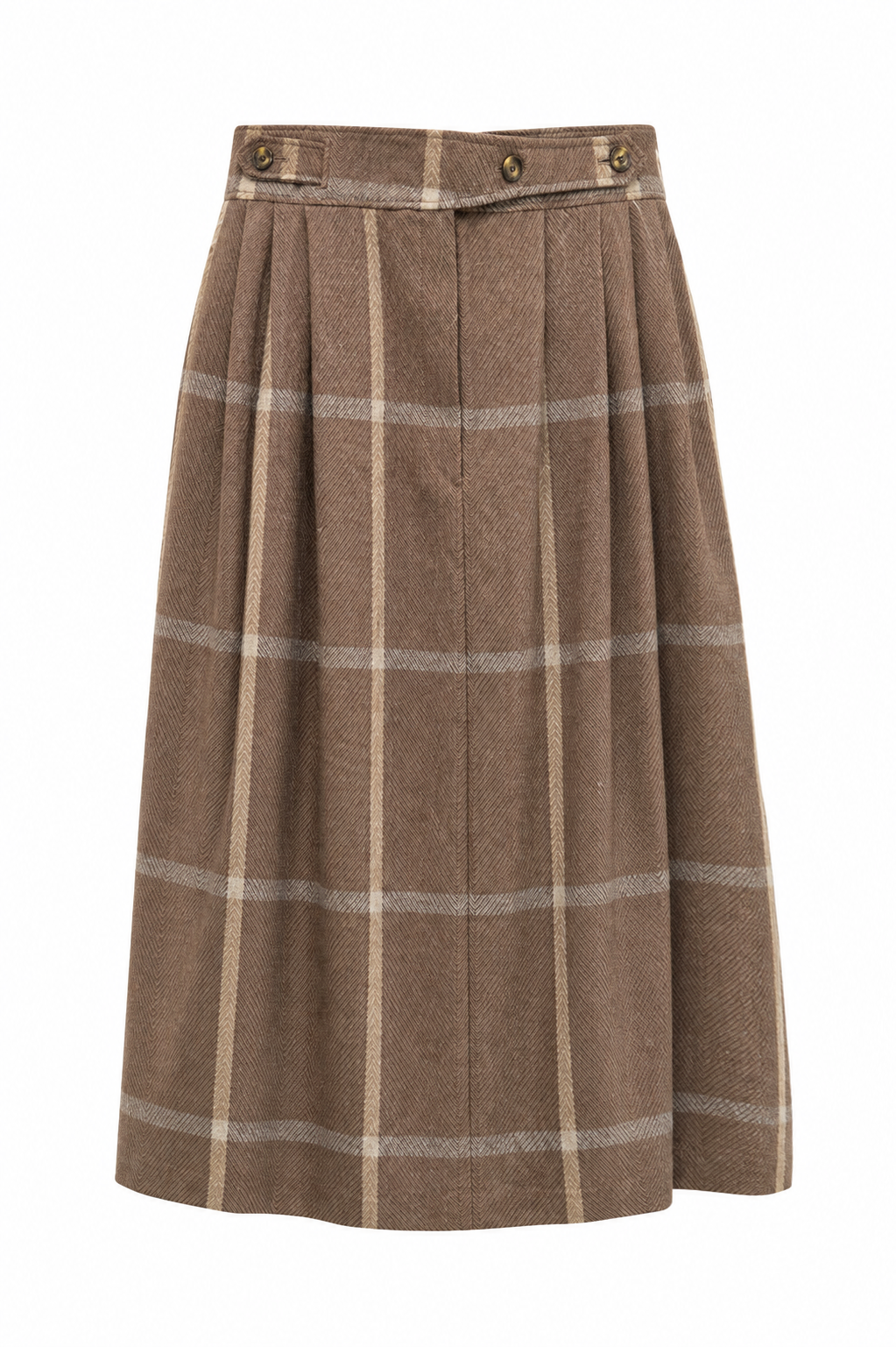 Vintage 1970s-80s Crofton Pure Wool Brown Plaid Pleated Midi Skirt | Size 10
