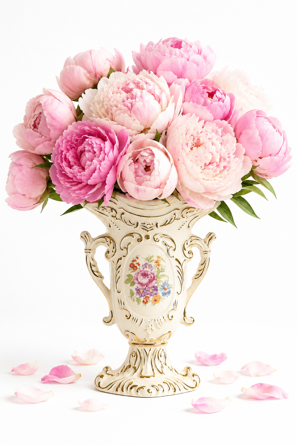 Vintage 1950s–1960s Paul’s Gifts Floral Medallion Vase | Ornate Gold Gilt Ceramic Vase | Victorian Cottage Décor | 9”