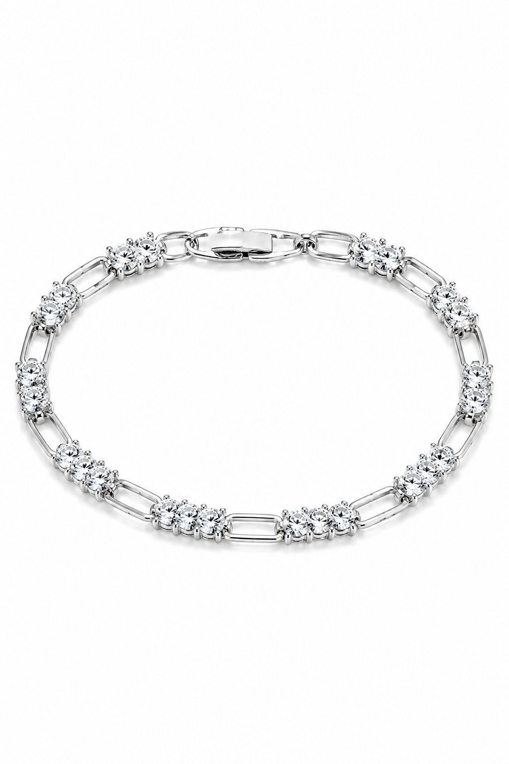 Vintage 1980s Silver-Tone Crystal Tennis Bracelet | Sparkling Rhinestone Link Bracelet | 7”