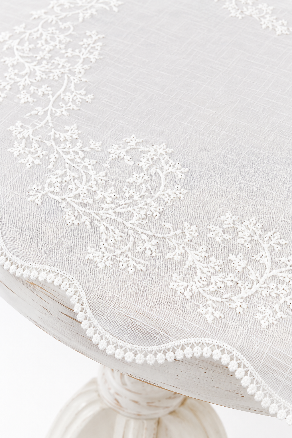 Vintage Round Embroidered Table Topper | 41” Lace Tablecloth