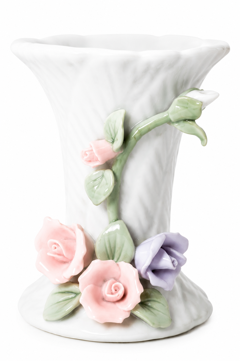 Vintage 1980s Ceramic Rose Bud Vase | Cottagecore Floral Vase | Pastel Pink & Lavender Roses | Shabby Chic Cottage Décor