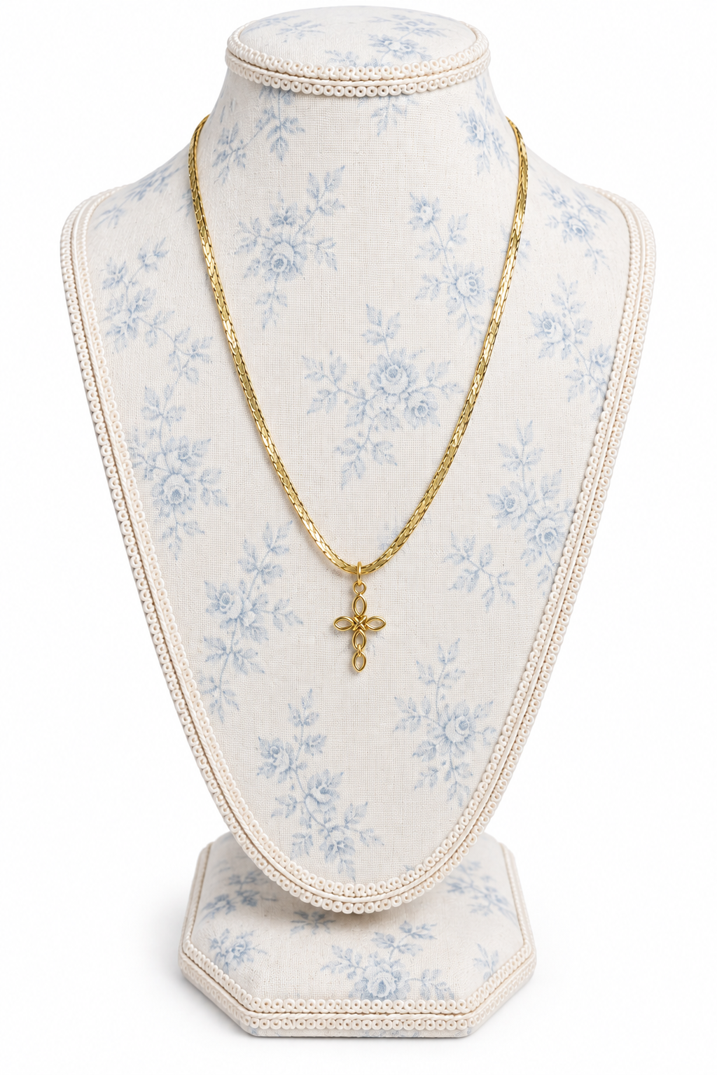 Vintage 1970s–80s Gold-Plated Open Infinity Loop Cross Pendant Necklace
