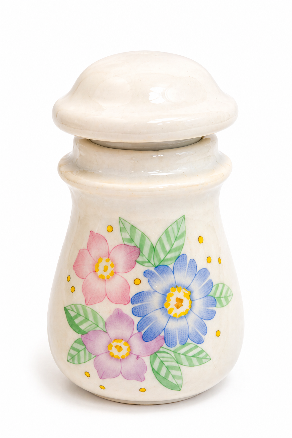 Vintage 1980s Wildflower Ceramic Spice Jar Set | Set of 5 Floral Kitchen Canisters with Lids