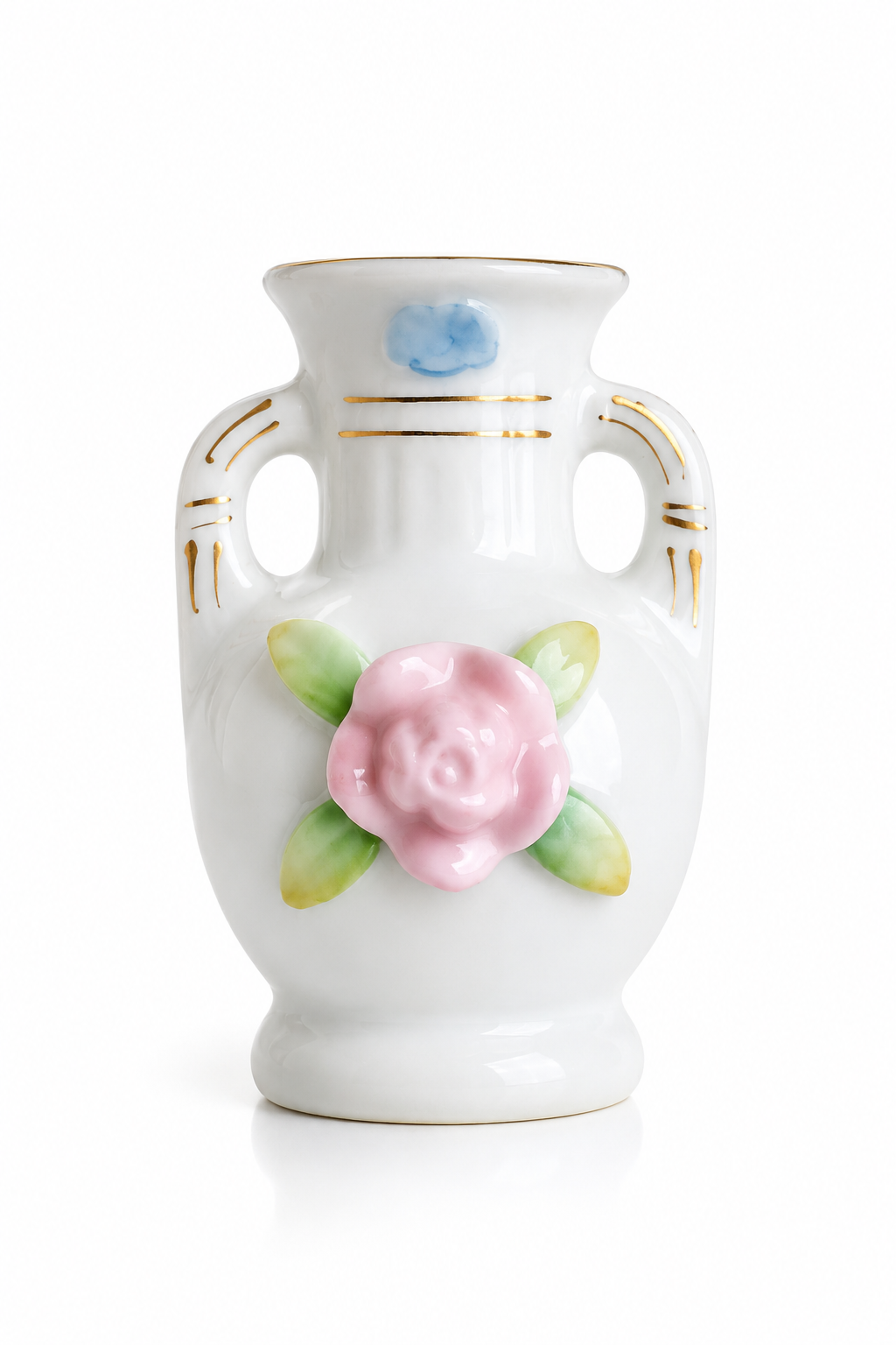Vintage Made in Japan Mini Porcelain Bud Vase with Pink Rose | Petite Floral Collectible