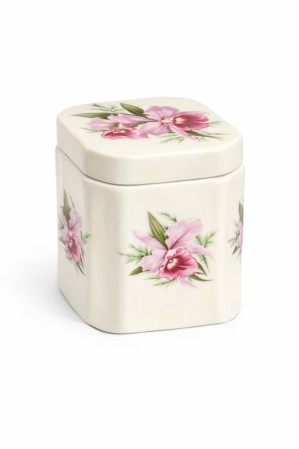 Vintage Pink Floral Porcelain Trinket Jar | Cottagecore Vanity Storage Canister