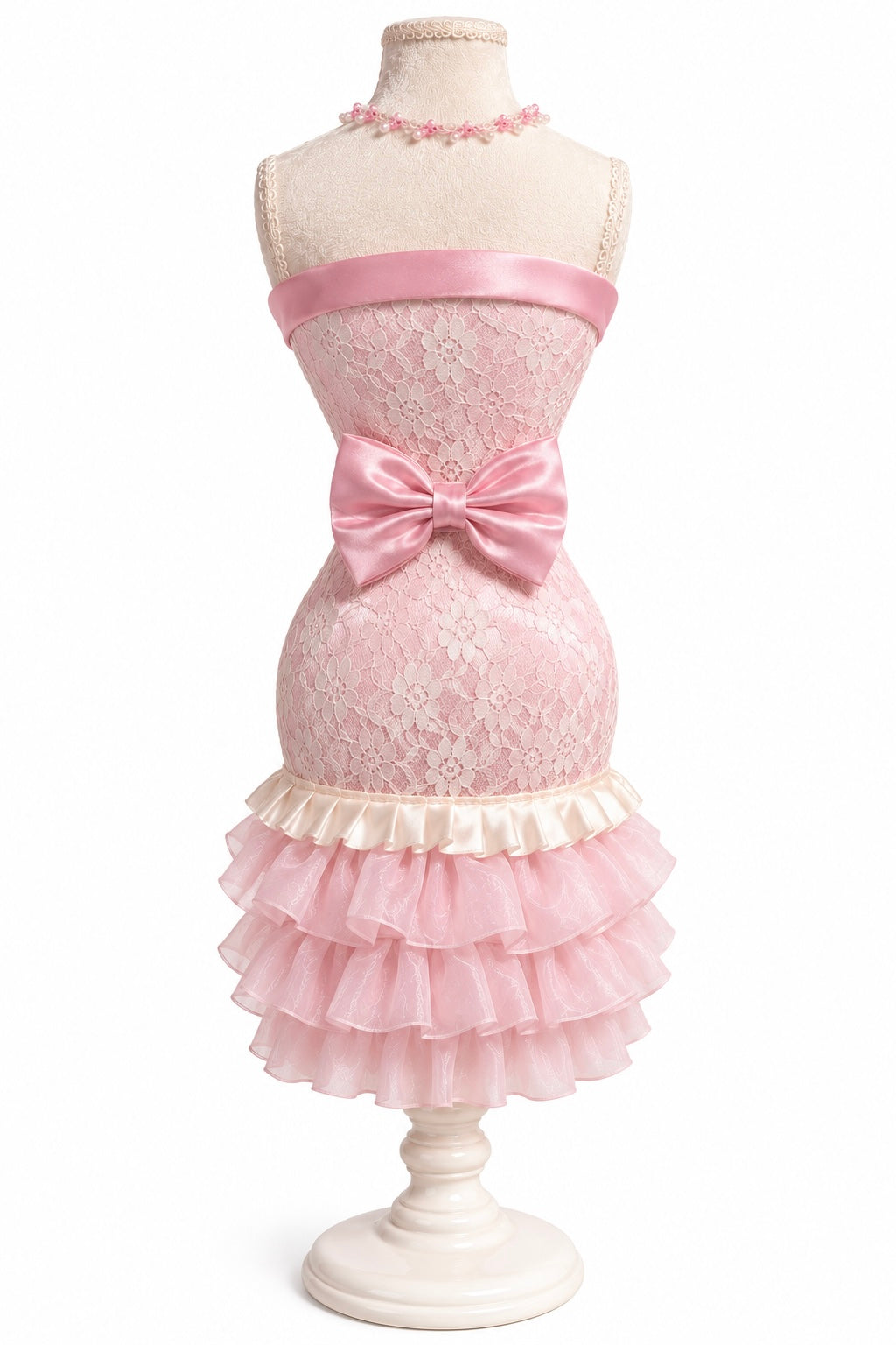 Vintage Pink Lace Mannequin Jewelry Display Bust – 23” Tall Necklace Holder & Decorative Display