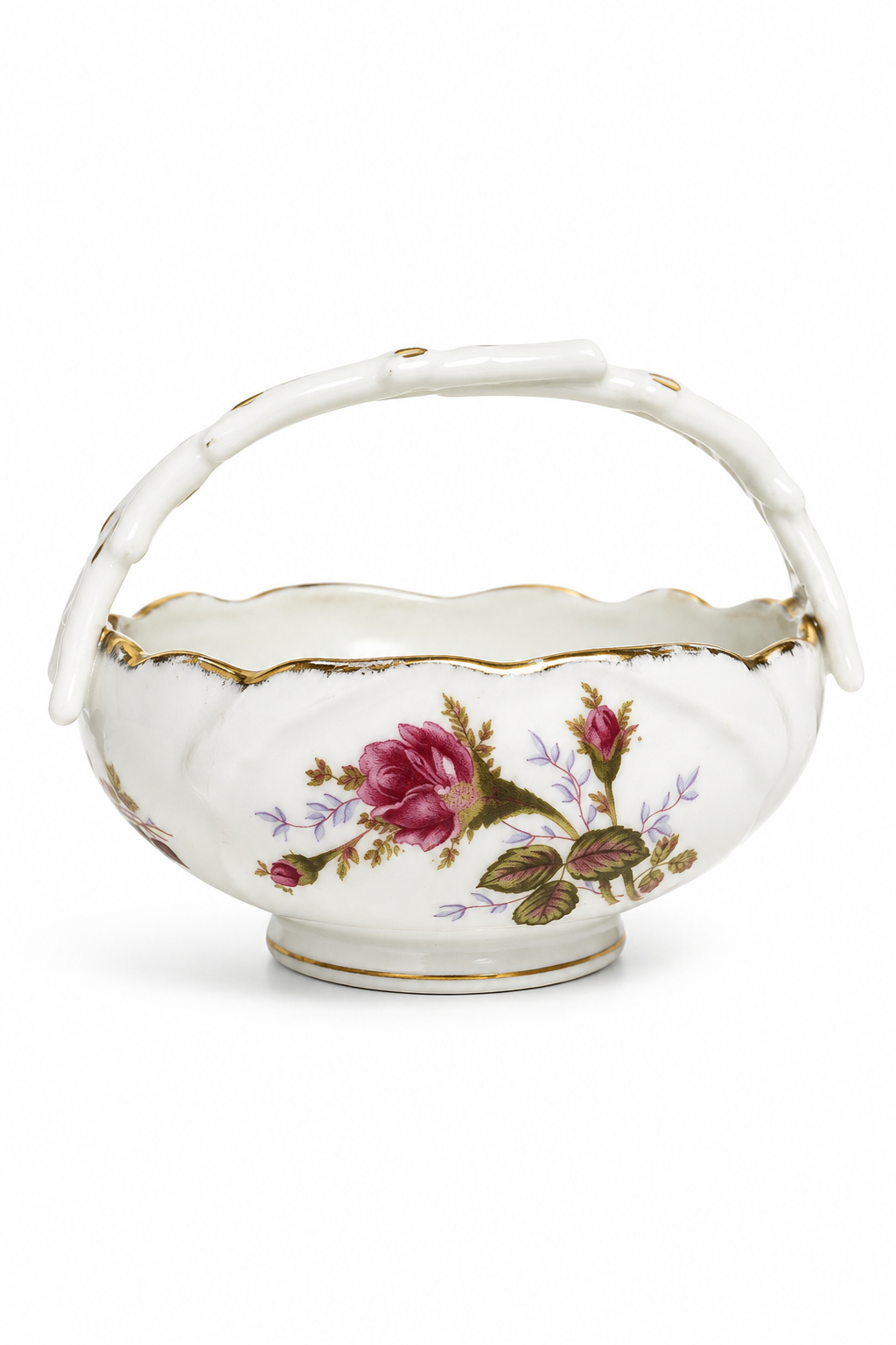 Vintage 1950s Porcelain Basket Trinket Dish – Floral Vanity Jewelry Basket