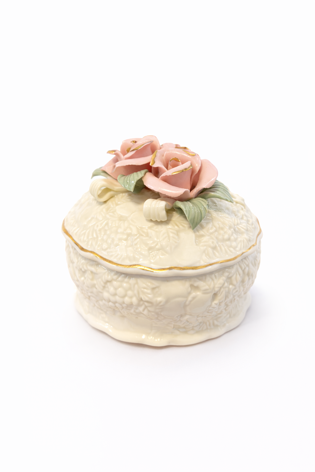 Vintage Porcelain Rose Trinket Box with Lid | Floral Vanity Keepsake Box