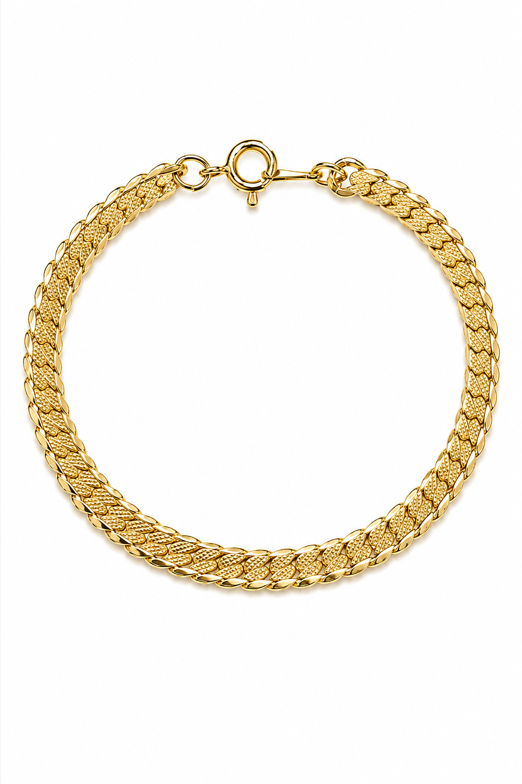 Vintage Gold-Tone Textured Herringbone Chain Bracelet
