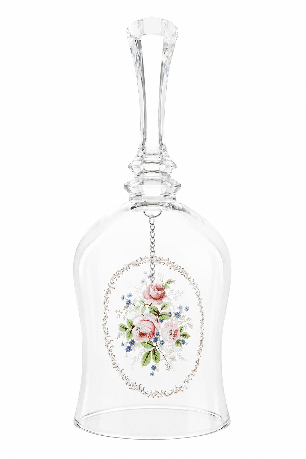 Vintage Floral Glass Bell | Hand-Painted Rose Bell with Glass Clapper