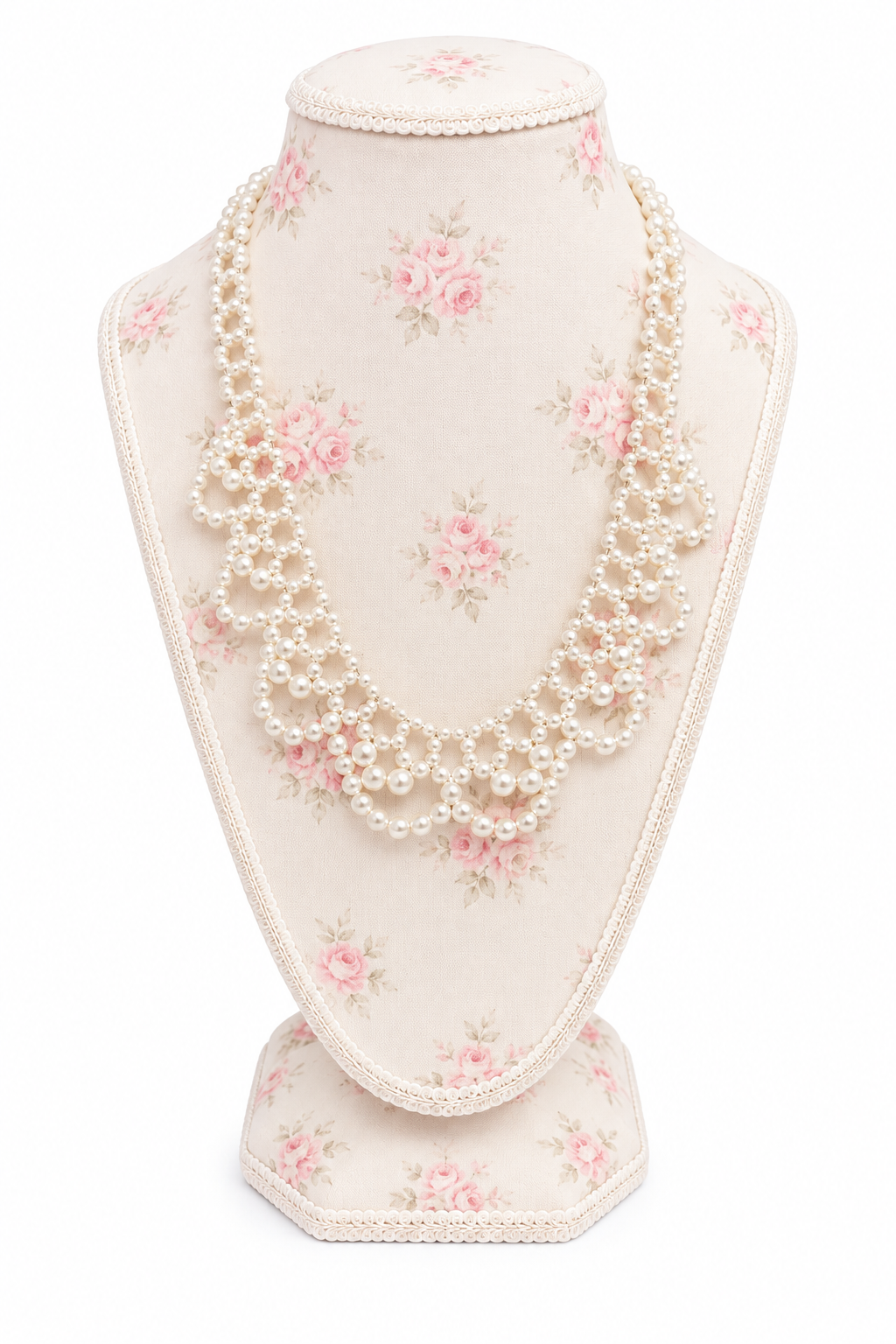 Vintage Ivory Faux Pearl Multi-Strand Bib Necklace | Elegant Layered Statement Jewelry