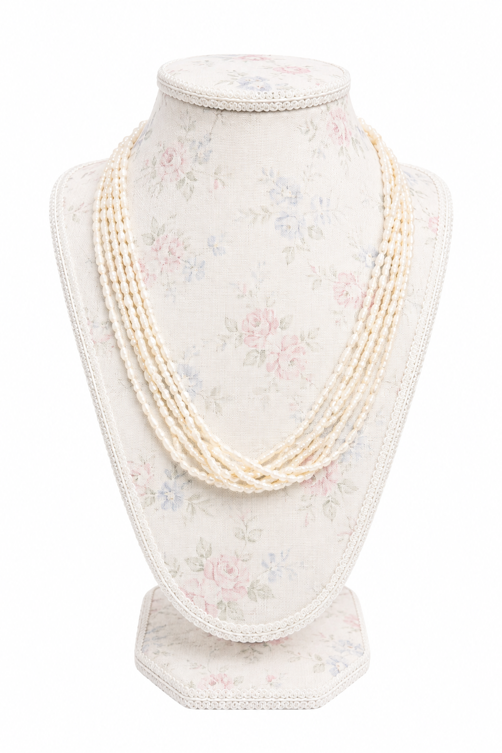 Vintage 5-Strand White Freshwater Rice Pearl Necklace | Gold Tone Fishhook Clasp