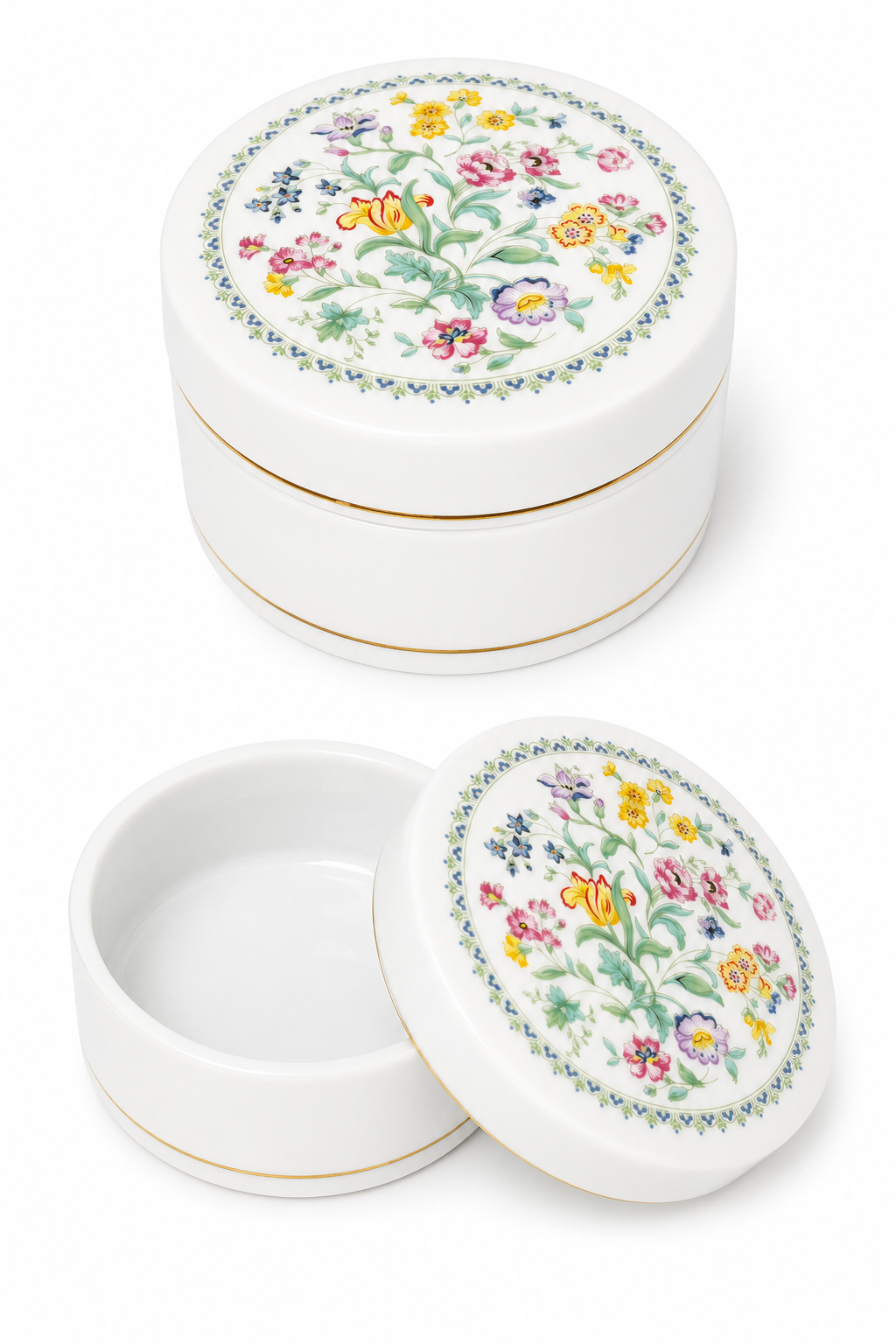 1970s–1980s Royal Kent Fine Bone China Trinket Box | Staffordshire England Floral Lidded Box