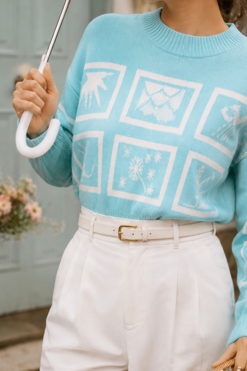 Vintage USA Made Novelty Ski Sweater | Winter Cabin Pullover | Approx. Small–Medium