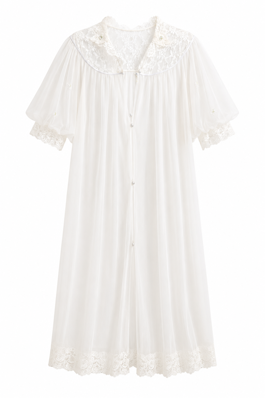 Vintage 1950s Charmode Sheer Lace Robe | Old Hollywood Peignoir | Union Made USA | Size Small