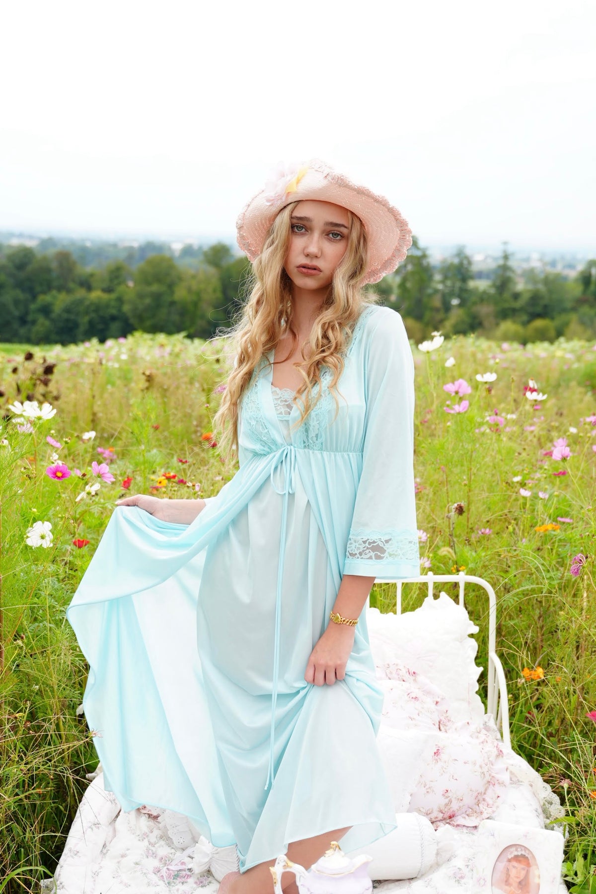 Vintage Nicam Blue Nightgown & Robe Set | Made in USA | 2-Piece Nylon Lingerie | Small/Medium