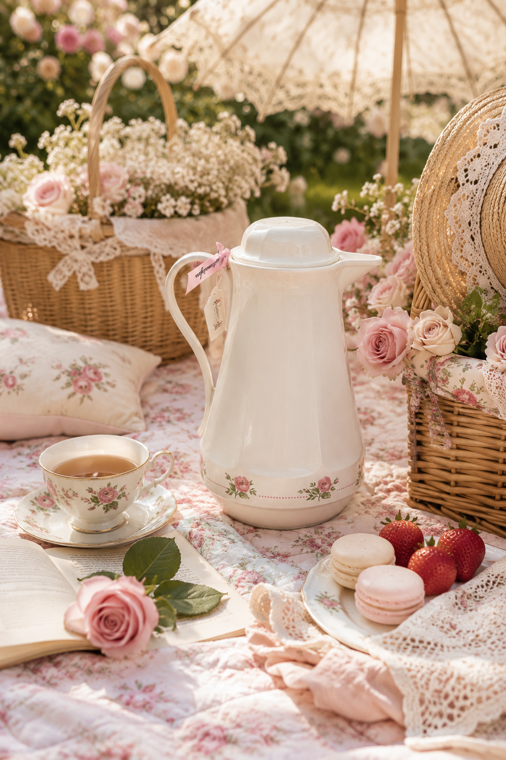 Vintage 1980s Made in Germany Floral Thermal Carafe | Cottagecore Shabby Chic Coffee Pot Decor