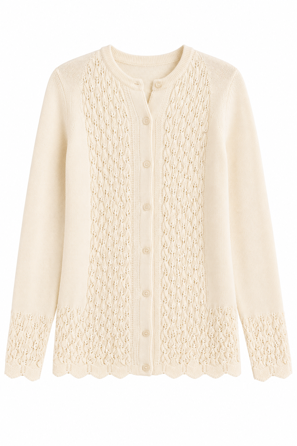 Vintage Made in USA Cream Knit Cardigan Sweater | Delicate Open Knit | Cottagecore | Size S/M