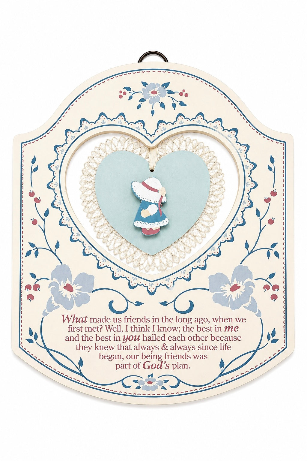 Vintage Friendship Wall Hanging Plaque | Heart Lace Accent | Inspirational Gift Décor | Ready to Hang