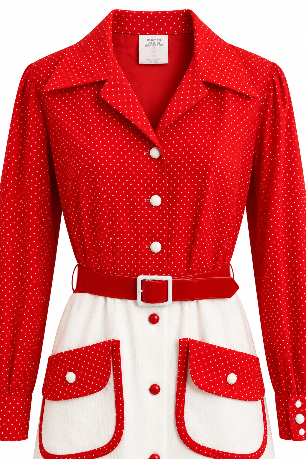 Vintage 1970s Red & White Polka Dot Shirt Dress | Belted Midi Dress | Size 10 (Fits S–M)