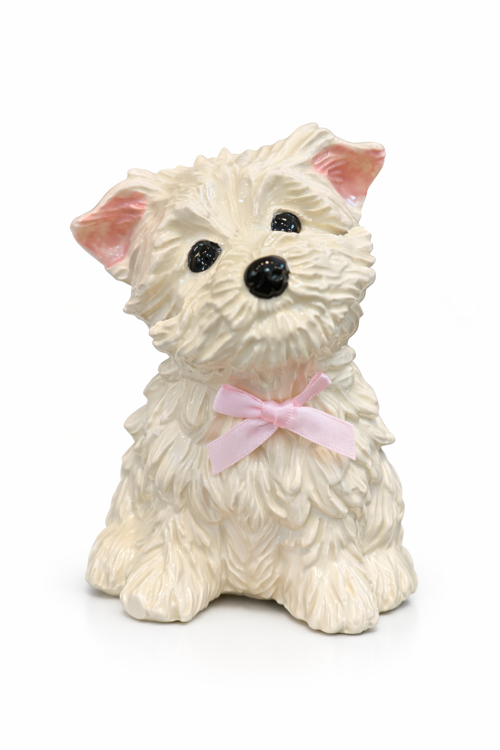 Vintage Terrick White Puppy Dog Figurine | Pink Bow Shabby Chic Decor