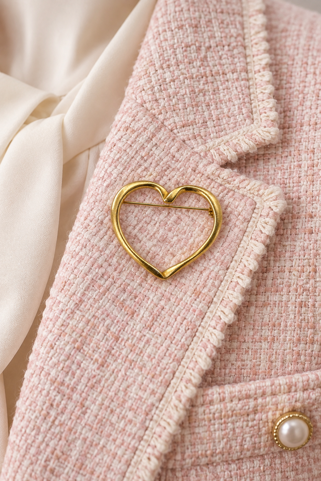 Vintage 1980s–1990s Brushed Gold-Tone Open Heart Brooch