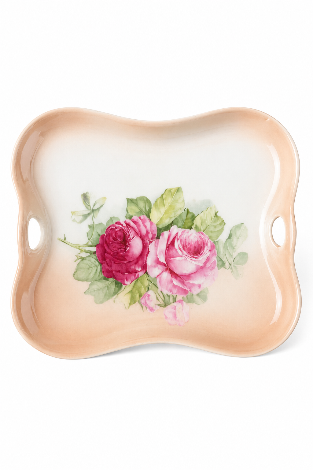 Antique C.T. Altwasser German Porcelain Dresser Tray | Hand-Painted Pink Cabbage Roses | Vanity Platter | Circa 1875–1909