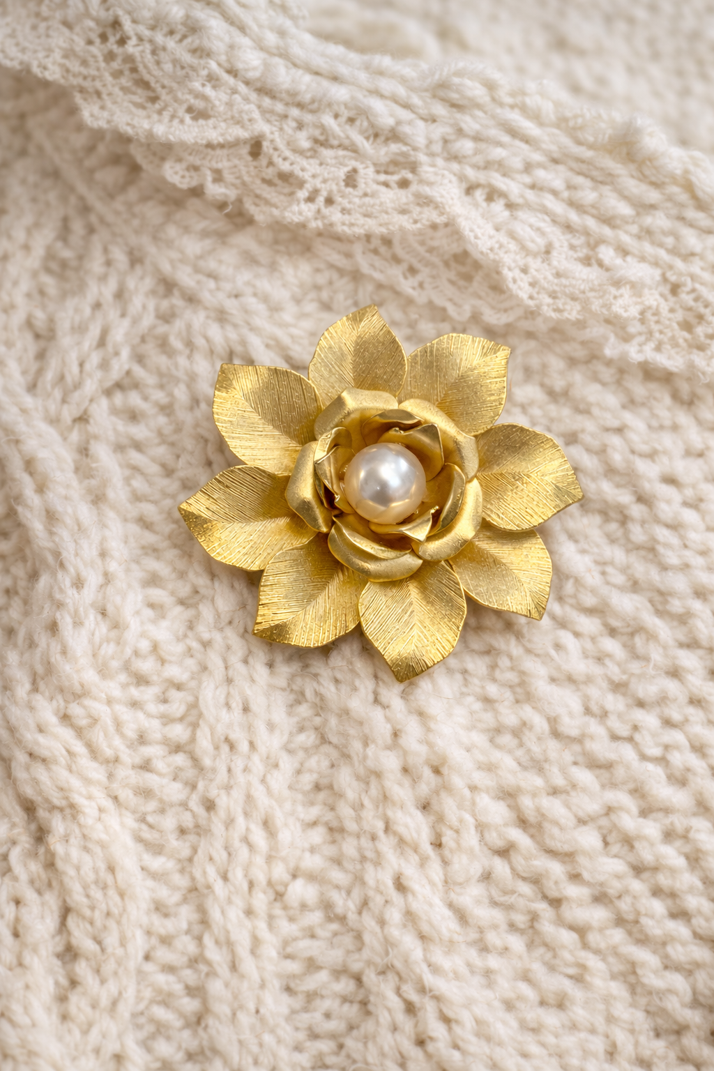 Vintage Gold Flower Brooch with Pearl Center | Convertible Pendant Pin