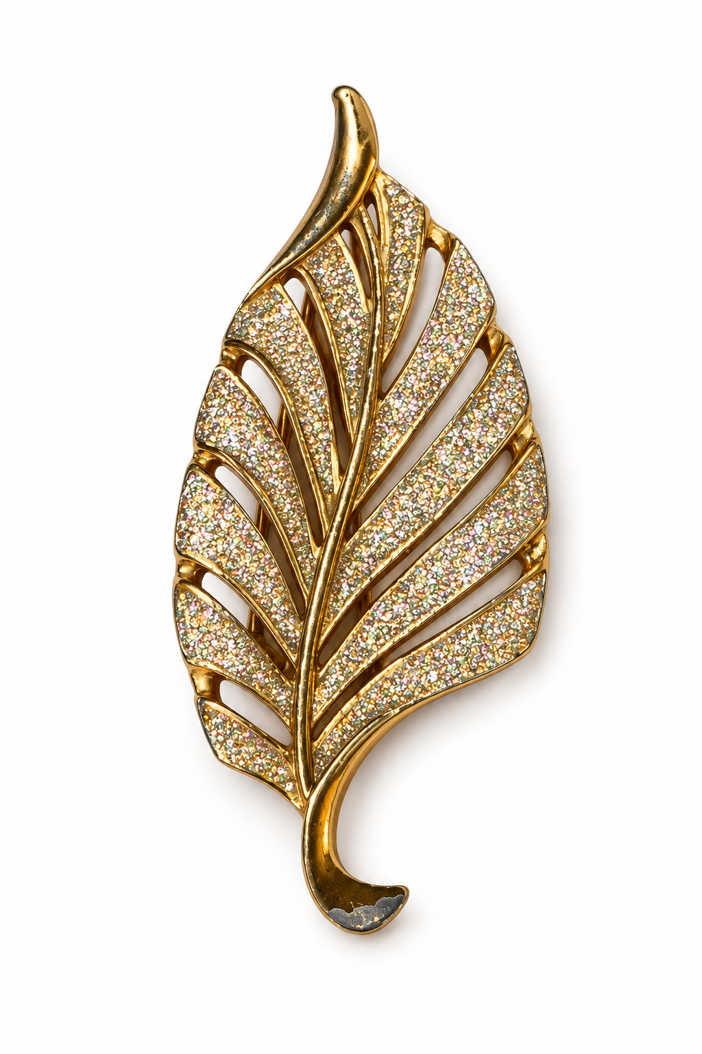 Vintage 1960s Hollywood Regency Sparkling Textured Gold Foliage Brooch, Romantic Shabby Chic Botanical Statement Piece