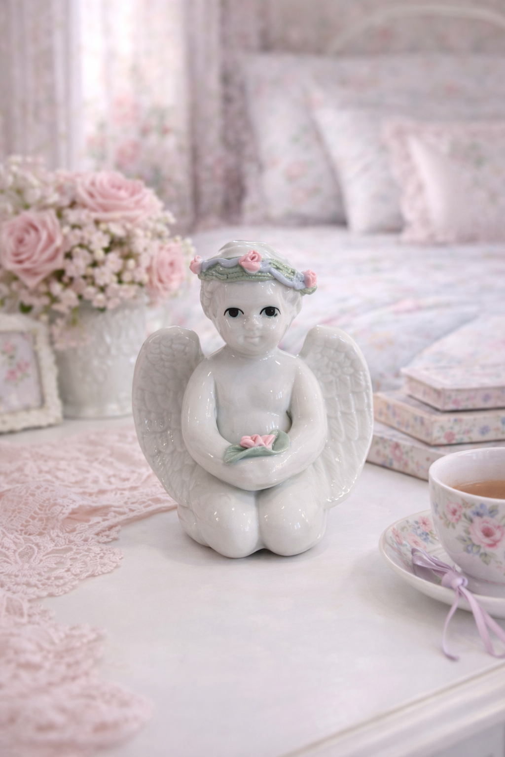 Little Guardian Angel Porcelain Figurine | Sweet Cottagecore Cherub