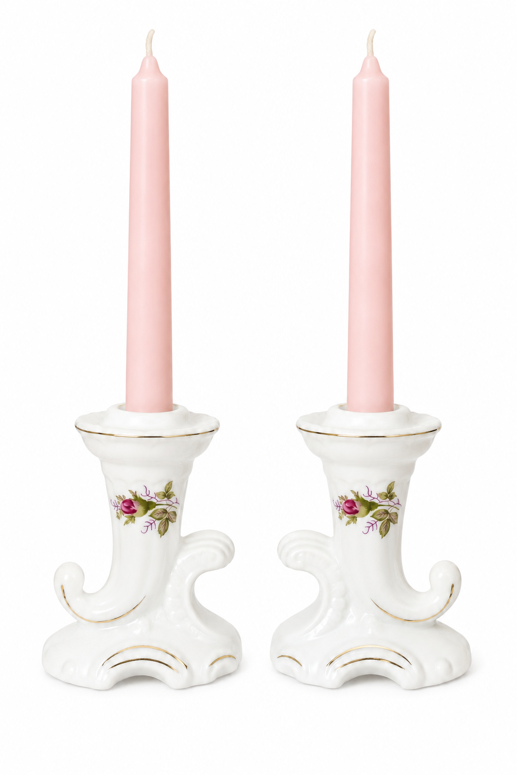 Vintage 1950s Made in Japan Porcelain Rose Candlestick Holders – Set of 2