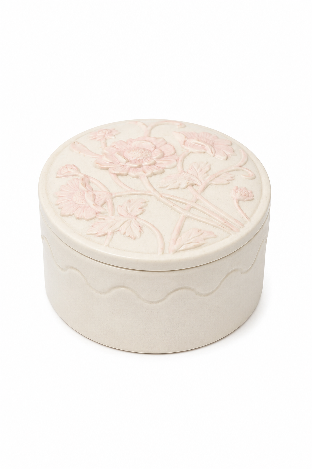 Vintage Fine Porcelain Floral Trinket Box with Lid | Pink Embossed Jewelry Box | Vanity Keepsake