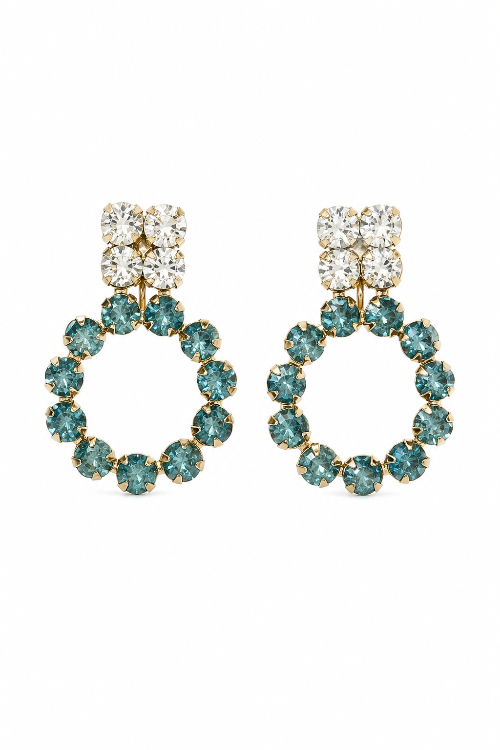 Vintage 1960s Aqua Rhinestone Statement Earrings | Screw Back Clip-On Earrings