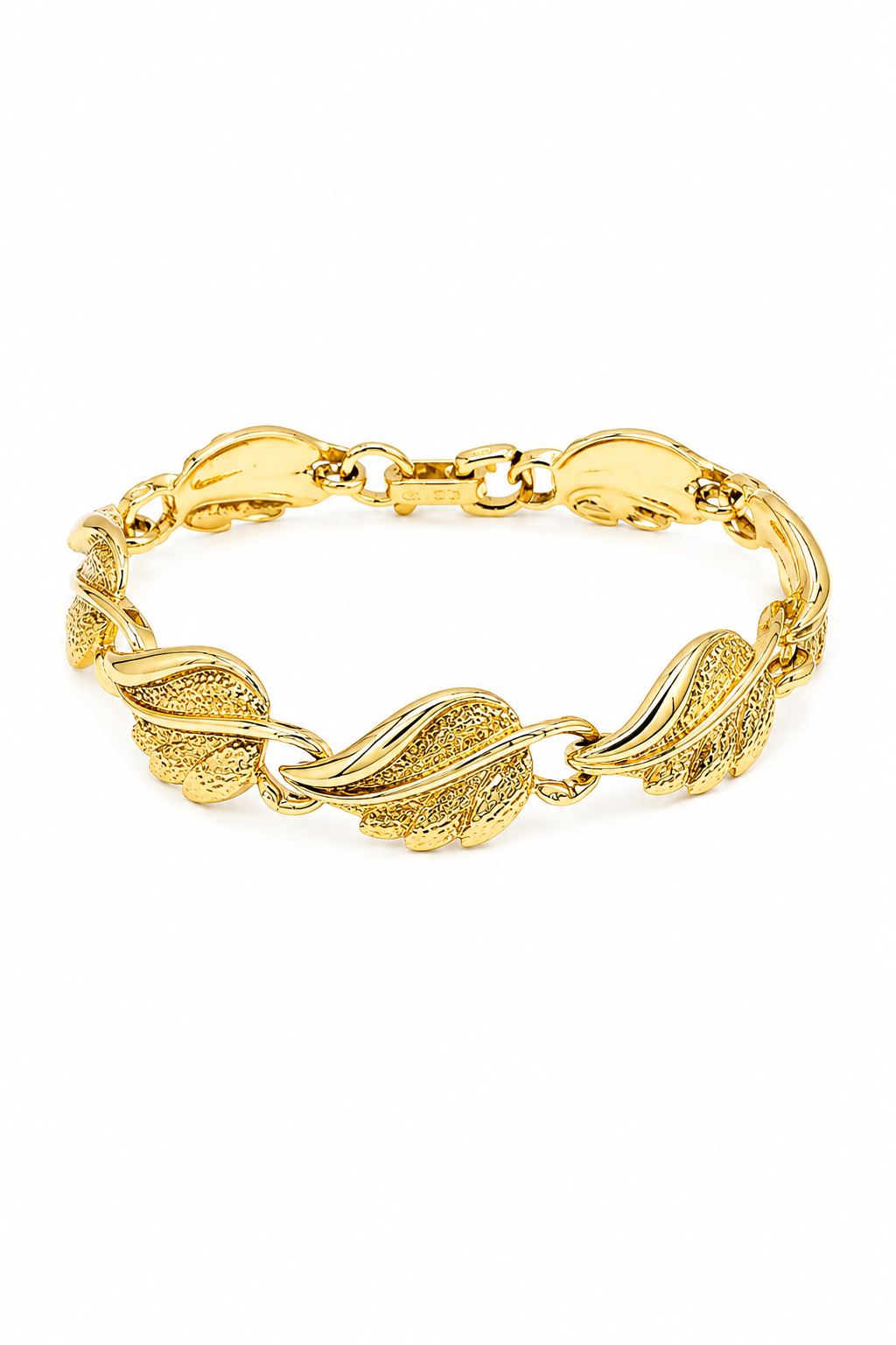 Vintage Gold-Tone Leaf Link Bracelet Textured Botanical Design