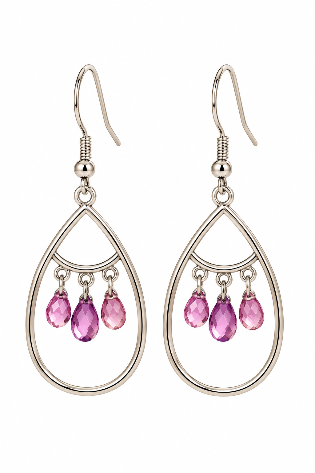 Romantic Pink Crystal Silver-Tone Teardrop Earrings | Elegant Chandelier Dangle Statement Jewelry