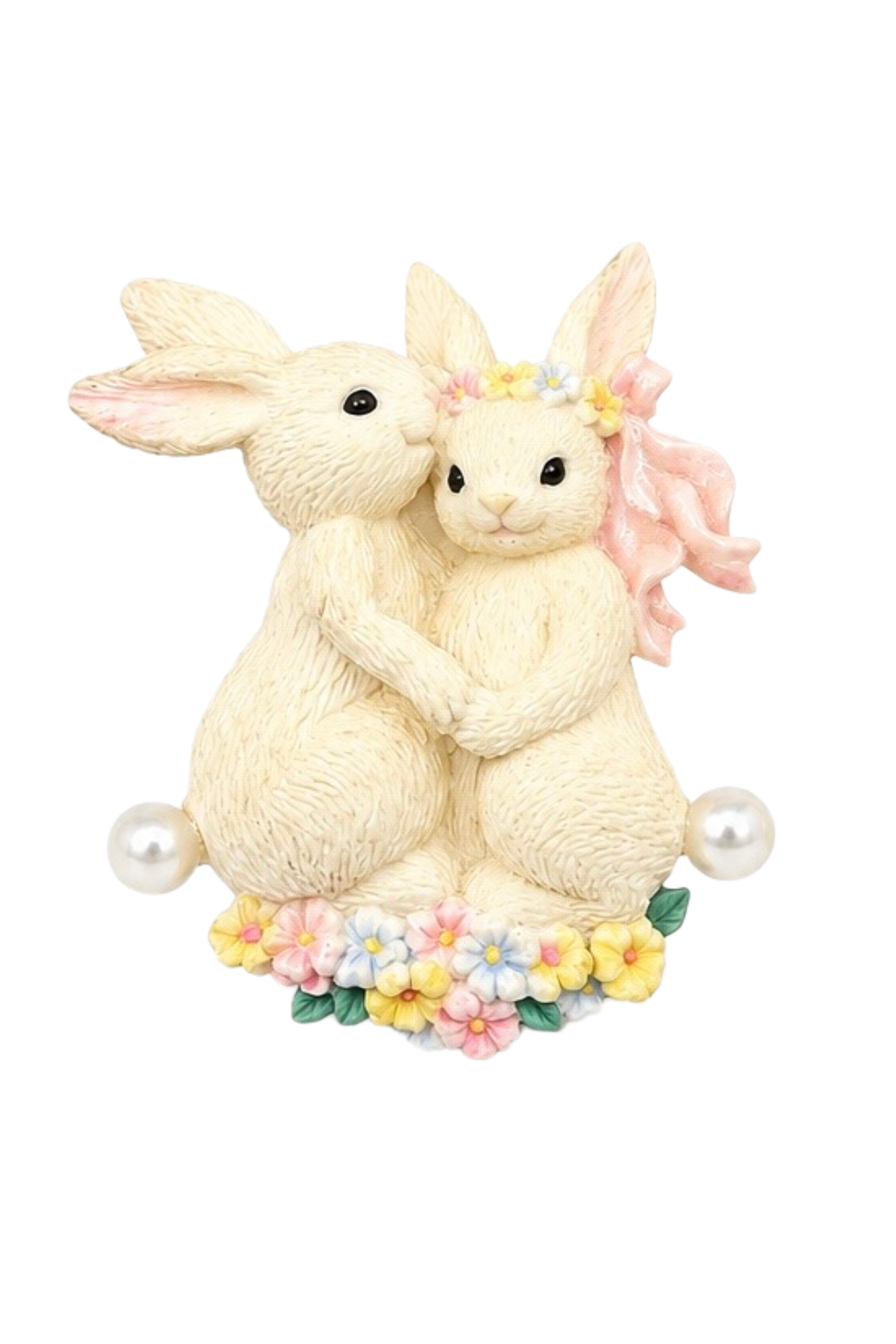 Vintage 1999 Avon Novelty Bunny Rabbit Hugging Brooch Pink Floral Spring Pin