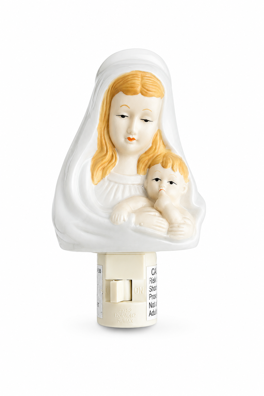 Vintage Virgin Mary Plug-In Night Light | Madonna & Child Religious Nursery Lamp | Catholic Home Décor