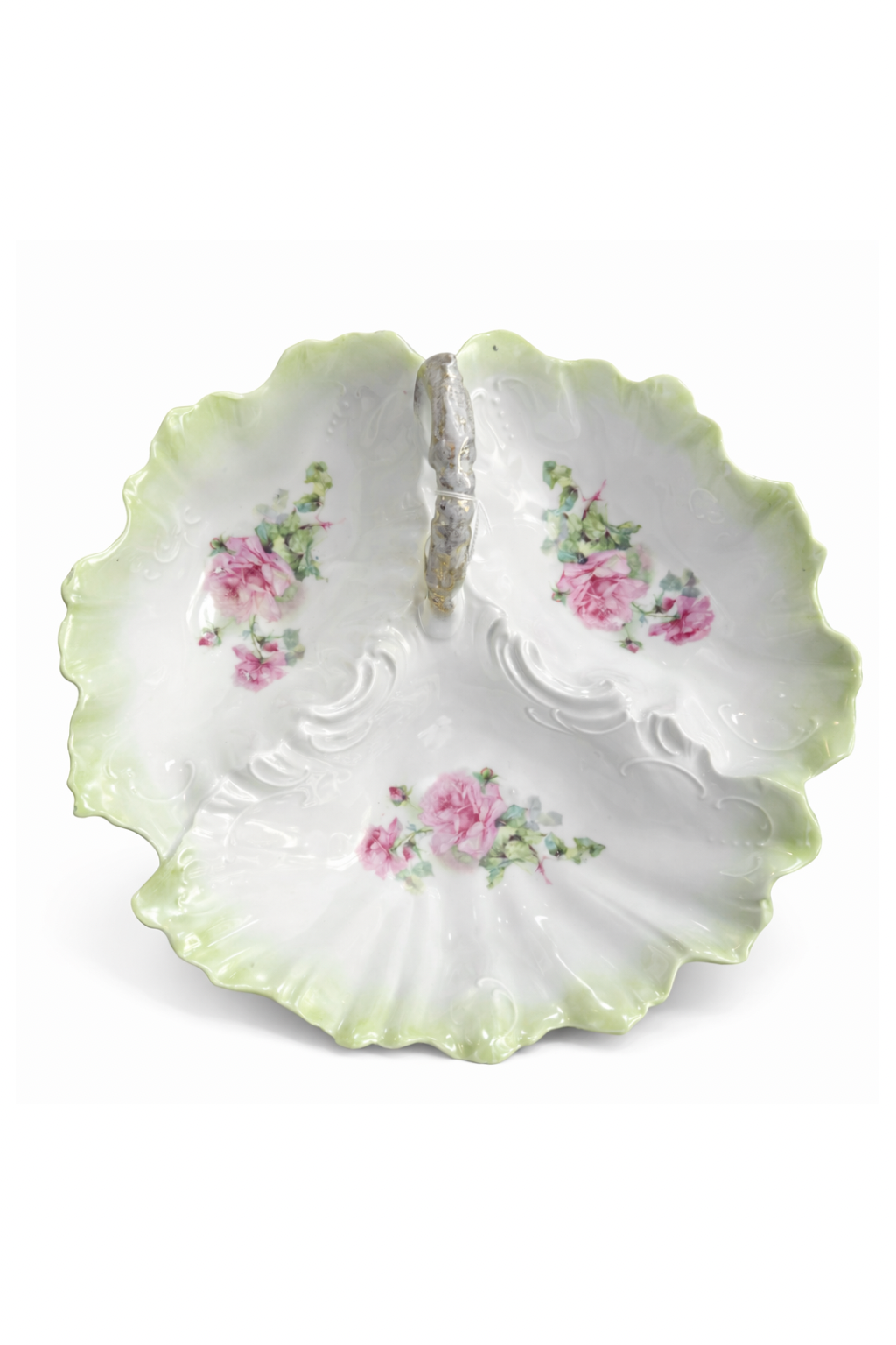 Vintage Floral Divided Serving Dish with Handle | Three Compartment Porcelain Plate