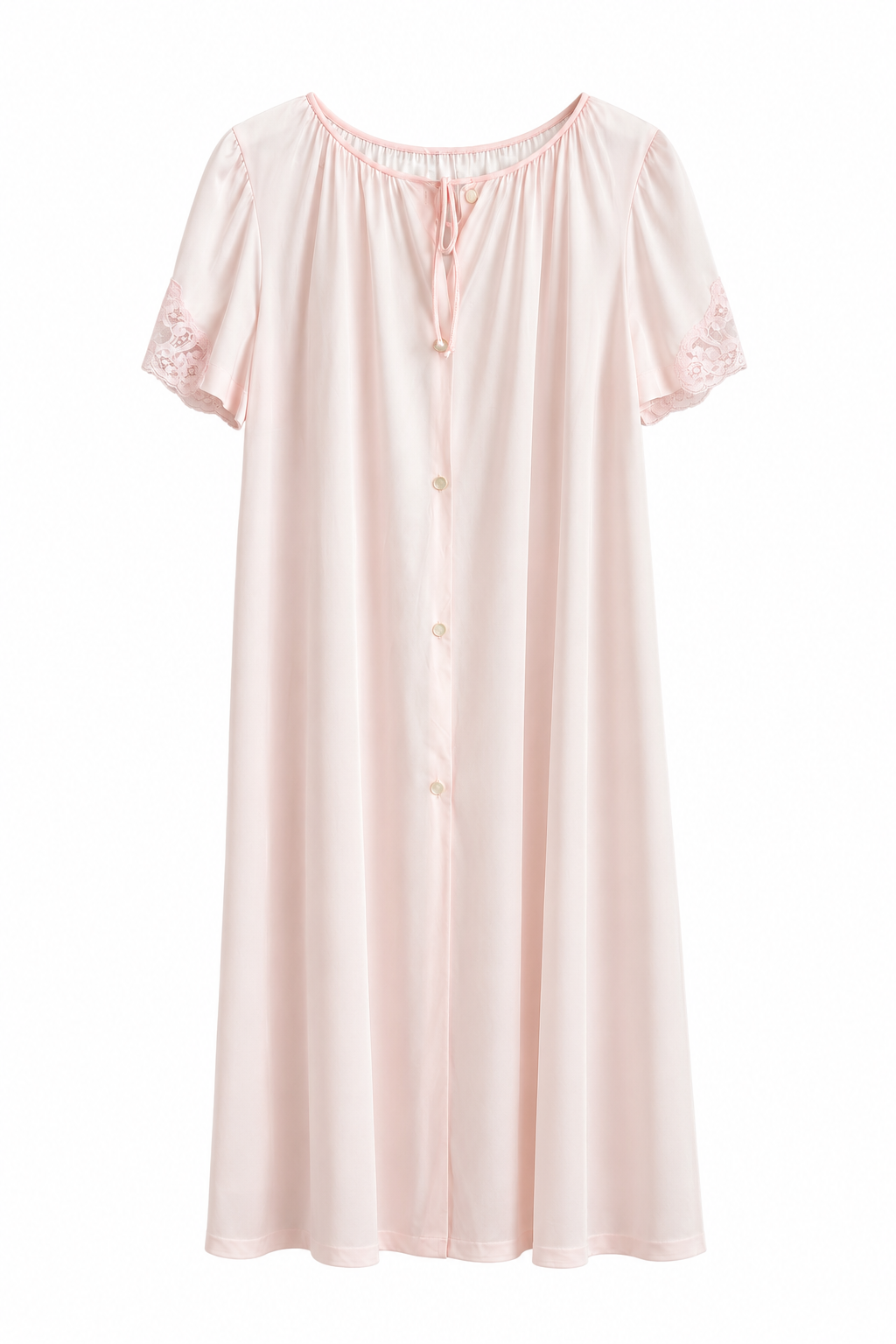 Vintage Lorraine Pink Nylon Nightgown | Made in USA Romantic Lace Trim Sleepwear (Size L)